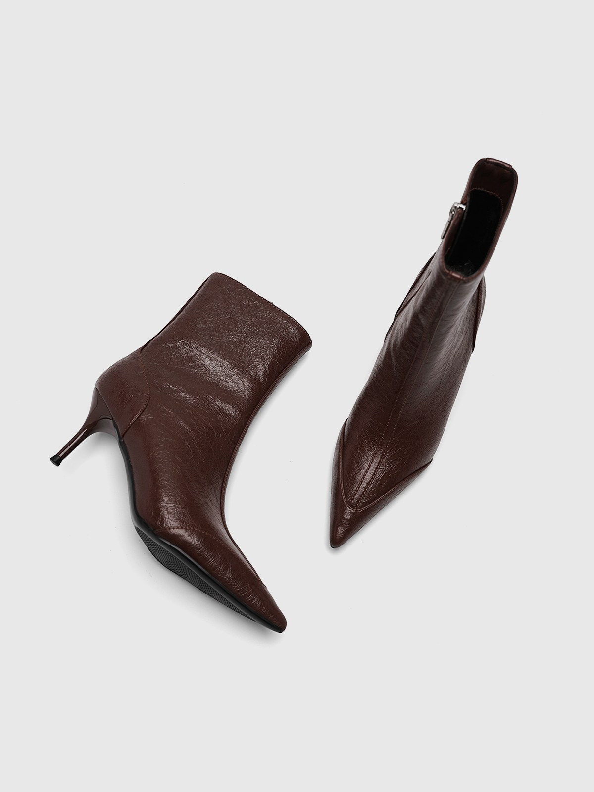 Cihi Textured Pointed Stiletto Ankle Boots