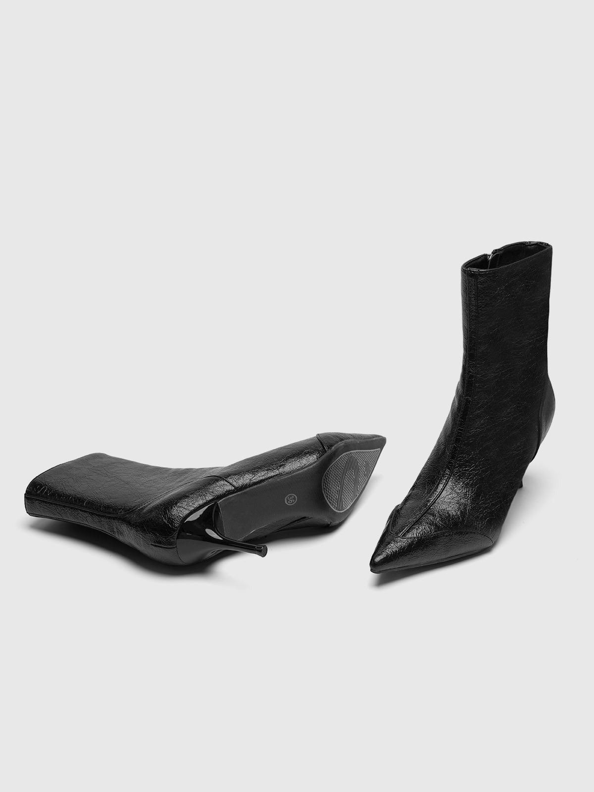 Cihi Textured Pointed Stiletto Ankle Boots